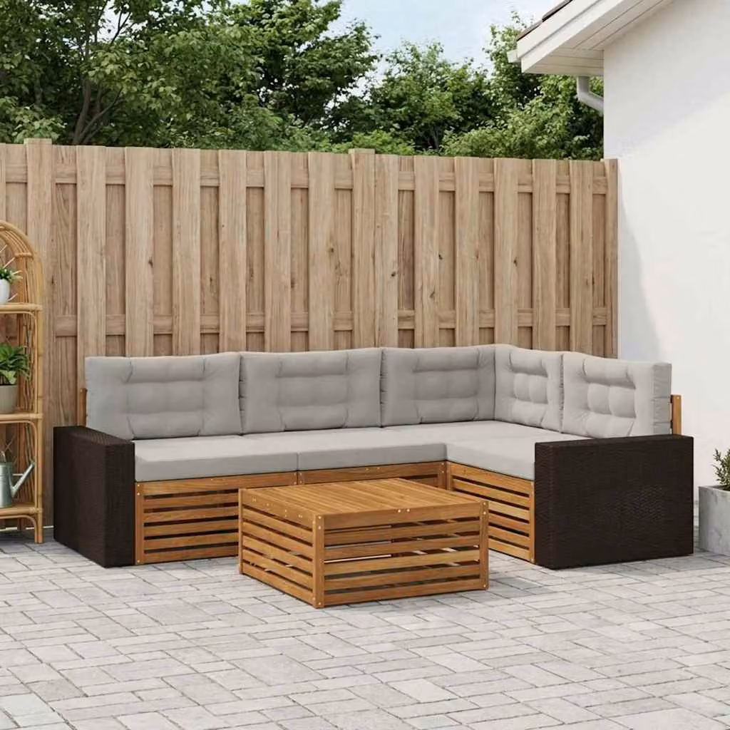 vidaXL Set di divani da esterno 5 pz in legno di acacia con cuscini, colore beige e grigio chiaro