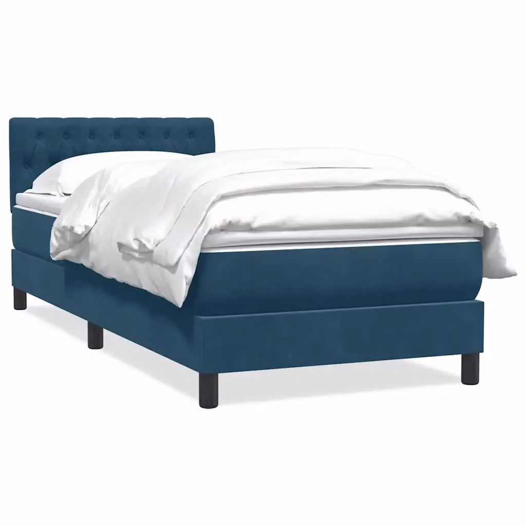 Letto con Giroletto a Molle e Materasso Ibrido vidaXL in Velluto Blu Scuro L: 80 cm, P: 223 cm, H: 88 cm – 2