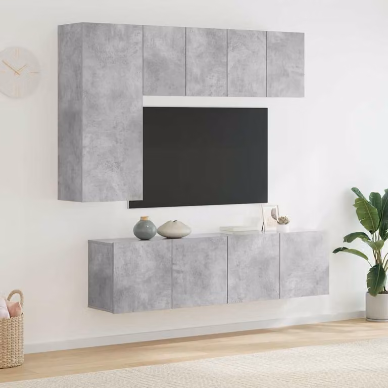 Mobile TV a muro vidaXL con LED, 5 pezzi, Grigio Cemento e Legno Multistrato