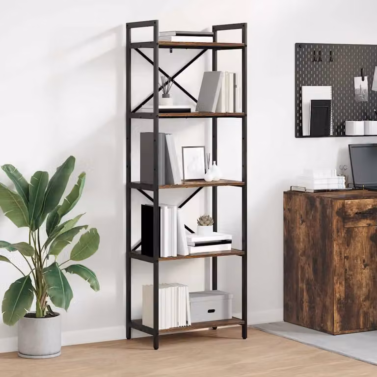 Libreria industriale vidaXL a 5 livelli in legno e metallo, L 56 cm x P 34 cm x H 171 cm, marrone e nero