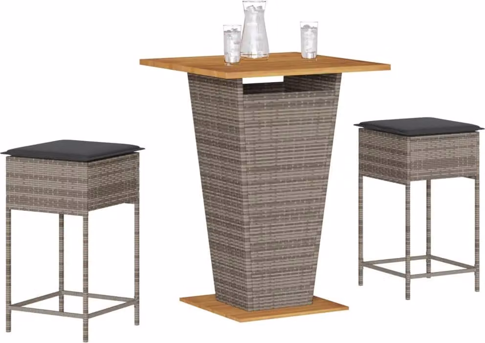 Maison Exclusive - Set Bar da Giardino 3pz con Cuscini Grigio in Polyrattan