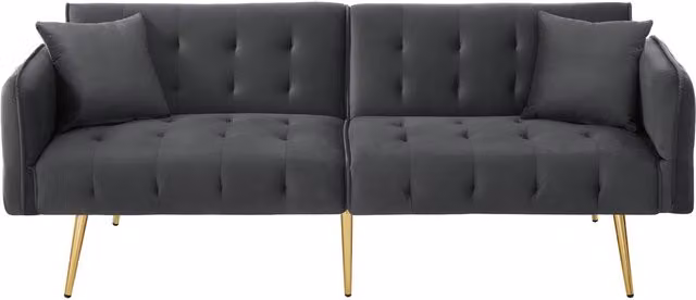 Divano-letto ZR Home a 2 posti in velluto grigio con funzione click-clack e poggiatesta regolabile, L: 178 cm, P: 82 cm, H: 70 cm