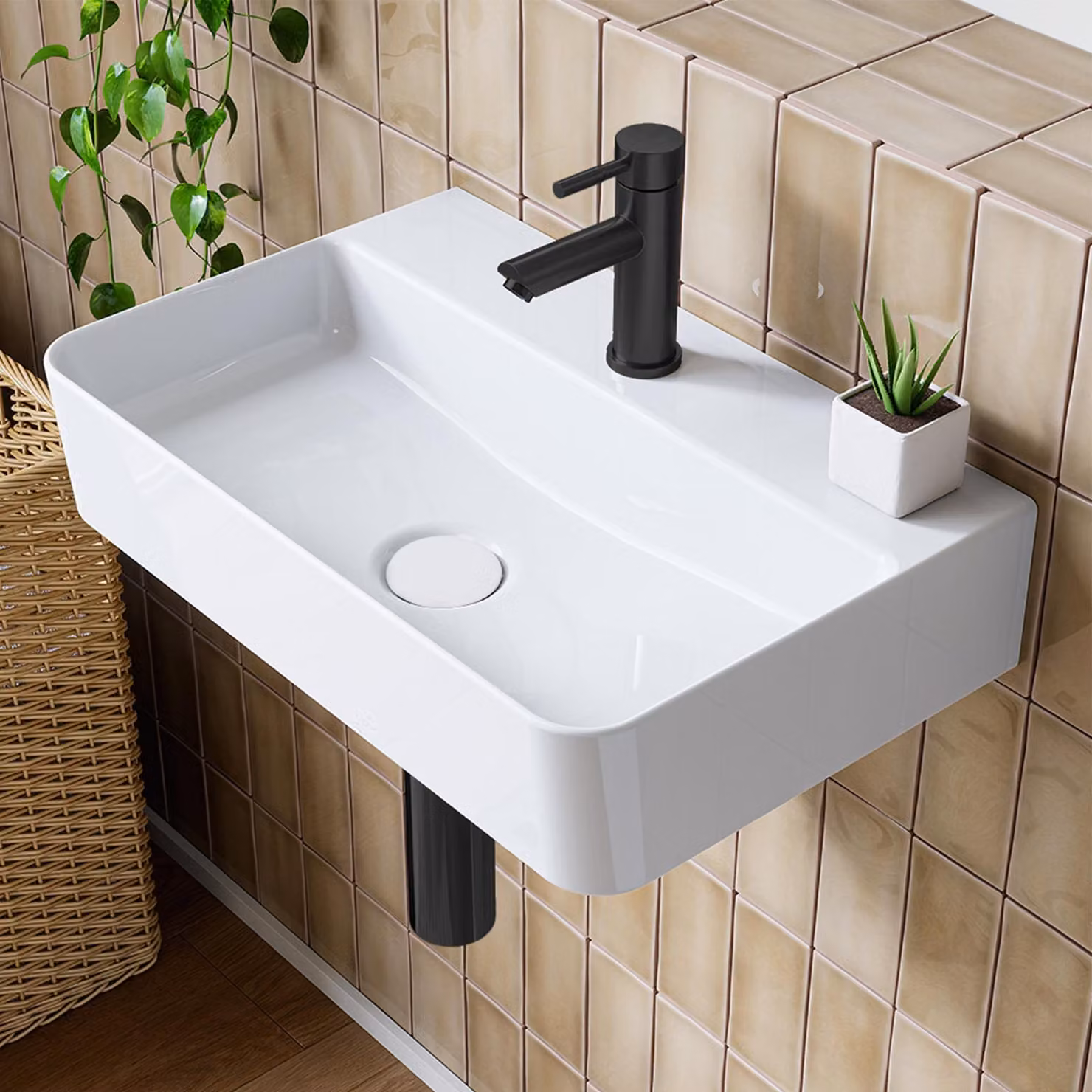 Lavabo HOROW, 46 x 31 cm, bianco. Lavabo da appoggio, lavabo sospeso, lavabo a parete, in Vetroceramica