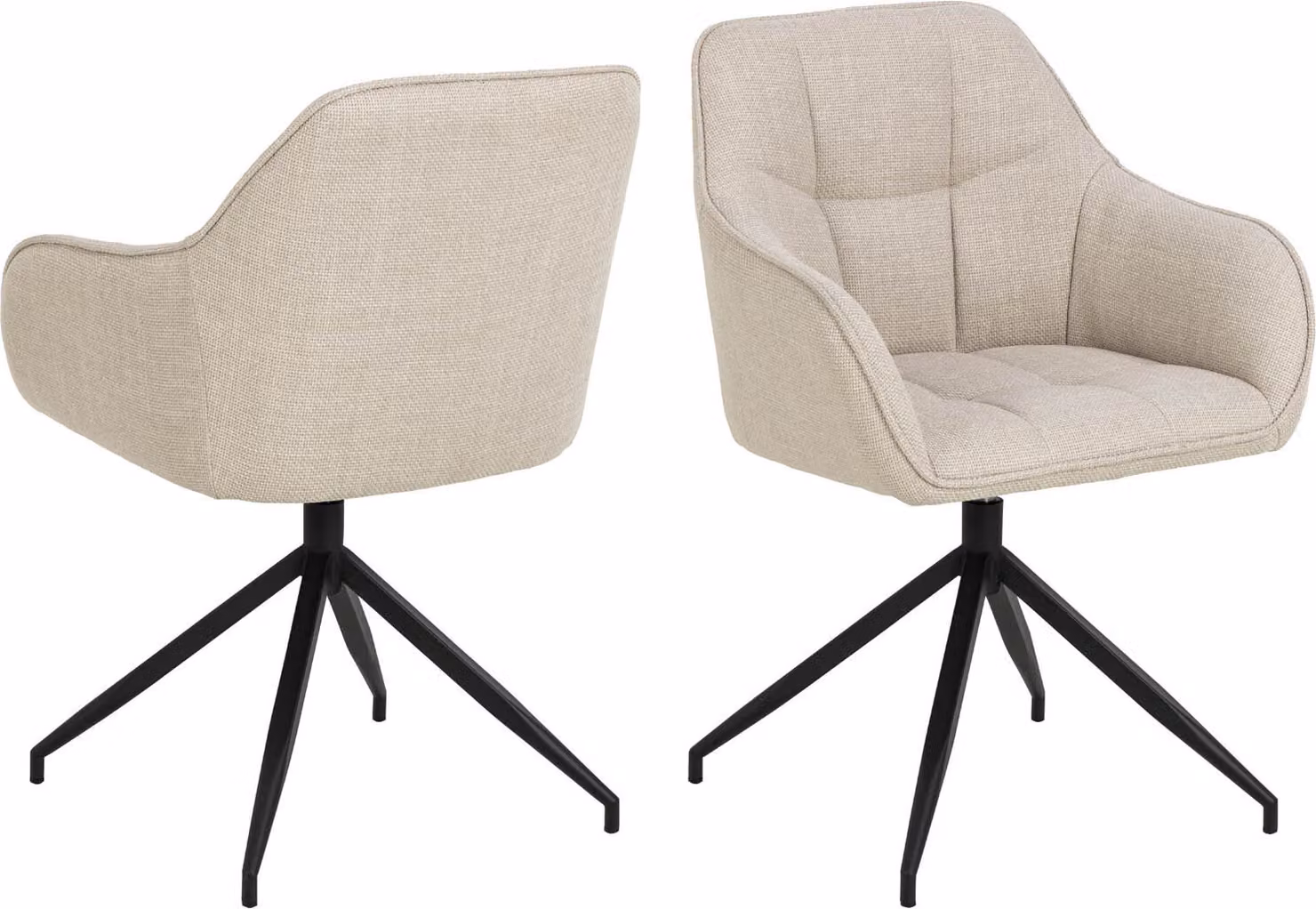 Sedia da pranzo Brenda con braccioli, funzione girevole, beige.