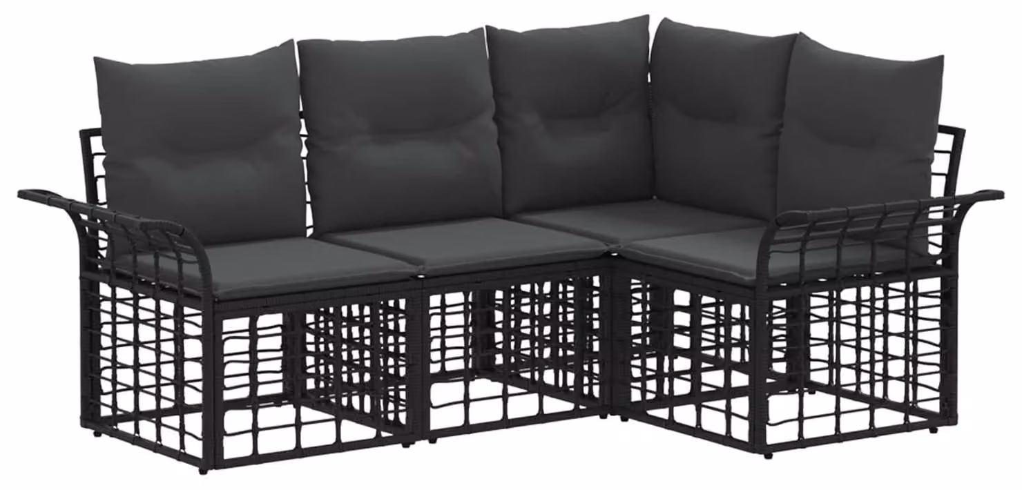 Set di divani da esterno 4 pcs Nero e Grigio scuro Poliestere