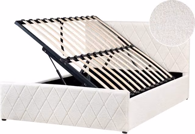 Letto matrimoniale Trapuntato Velluto Beige Rete a Doghe 140 x 200 cm con contenitore con base a doghe