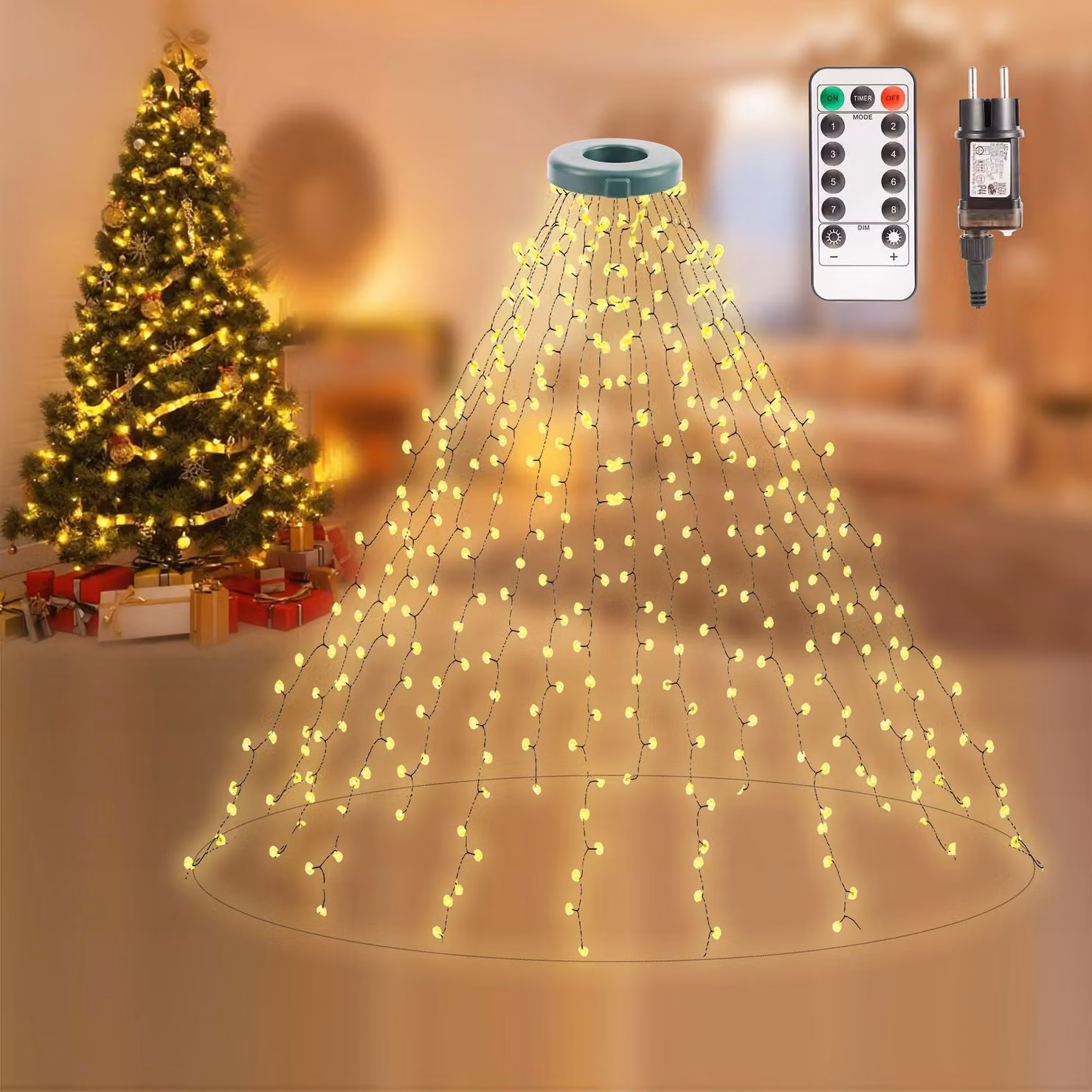 Catena luminosa a LED, lunghezza 3 metri, 480 LED bianco caldo, adatta per alberi di altezza compresa tra 1,5 e 3,8 metri