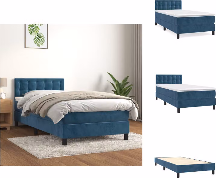vidaXL Letto a molle con materasso blu scuro 100x200 cm in velluto - Letti e strutture letto