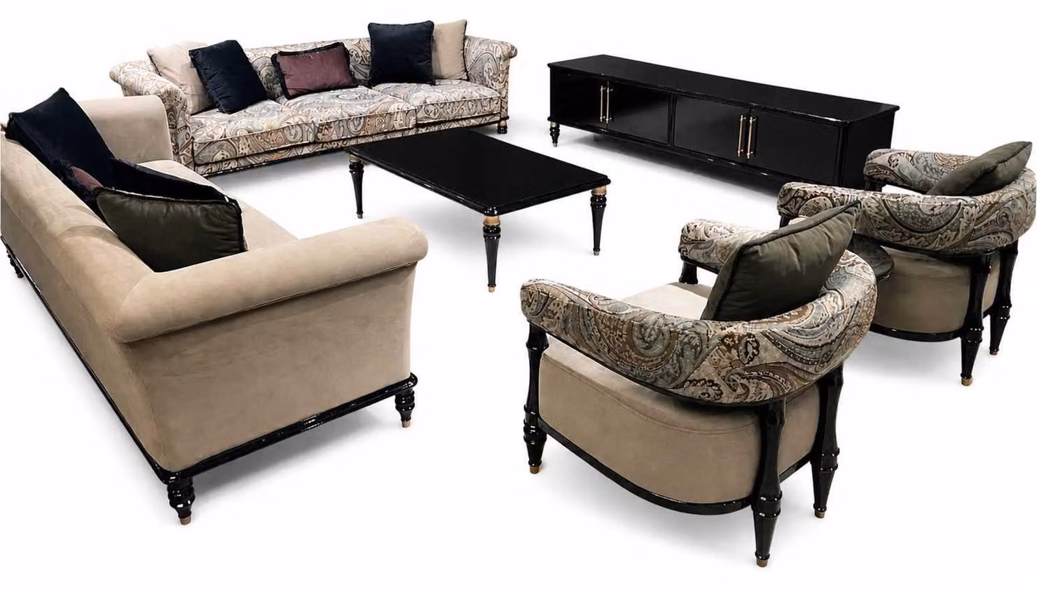 Set divani per soggiorno 3+3+1+1 posti, mobili  design completo
