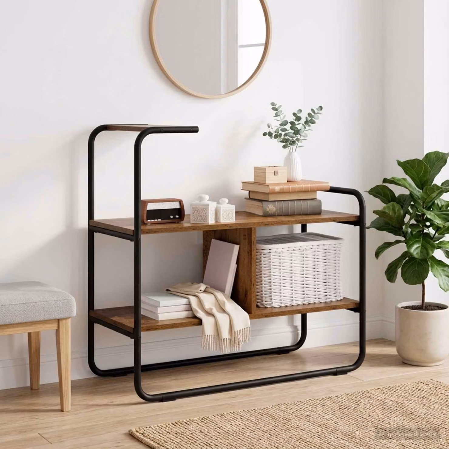 vidaXL Tavolo consolle in stile minimalista color marrone L: 80 cm, P: 35 cm, H: 75 cm