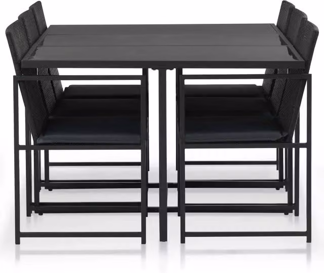 Set da Pranzo da Giardino 7 pz con Cuscini in Polyrattan Nero 44444