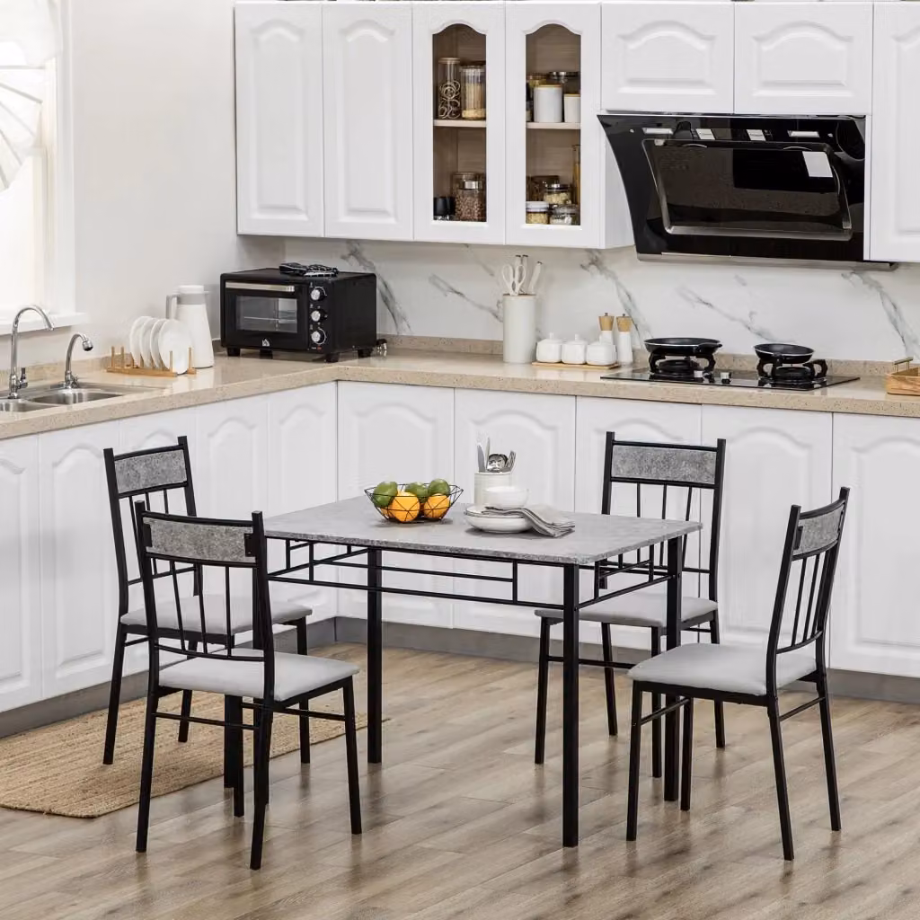 Set da pranzo GIORDANOSHOP composto da tavolo rettangolare e 4 sedie con seduta imbottita in metallo e MDF, colori grigio e nero – 2
