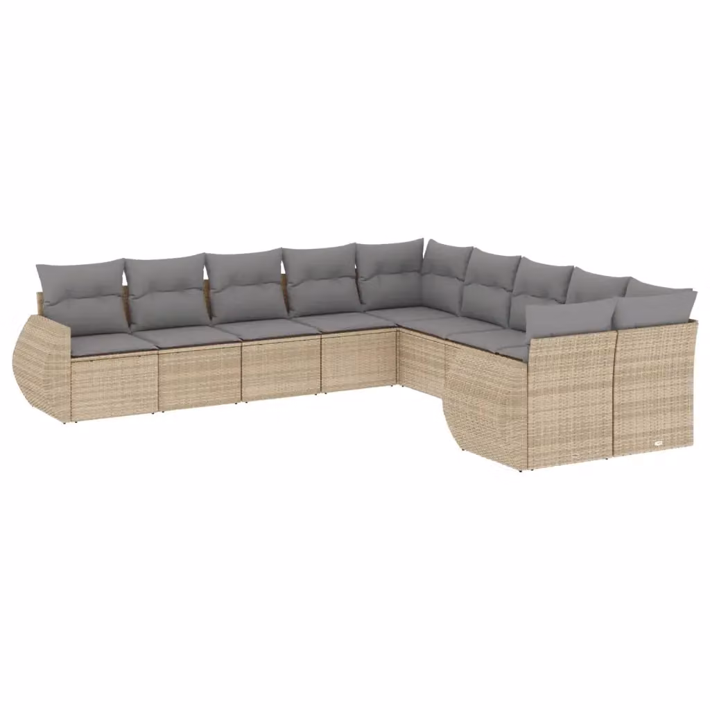 vidaXL Set Divano da Giardino a L 10 pz in Polyrattan con Cuscini Beige e Grigio e Struttura in Acciaio – 2