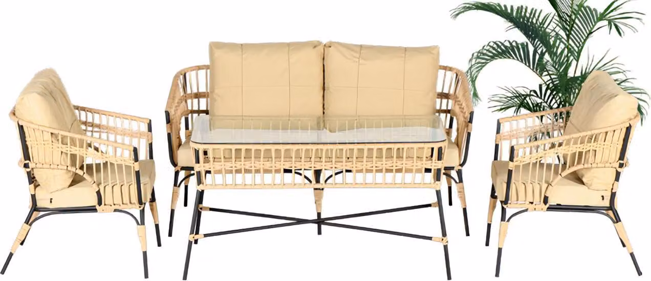 Moderne Beige Gartenmöbel Luxus Sofagarnitur Sofa 3 Sitzer Sessel Couchtisch
