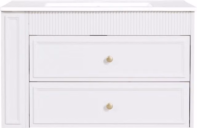 Mobile bagno sospeso 81 cm bianco lucido con lavabo in ceramica; cassetti e vano laterale