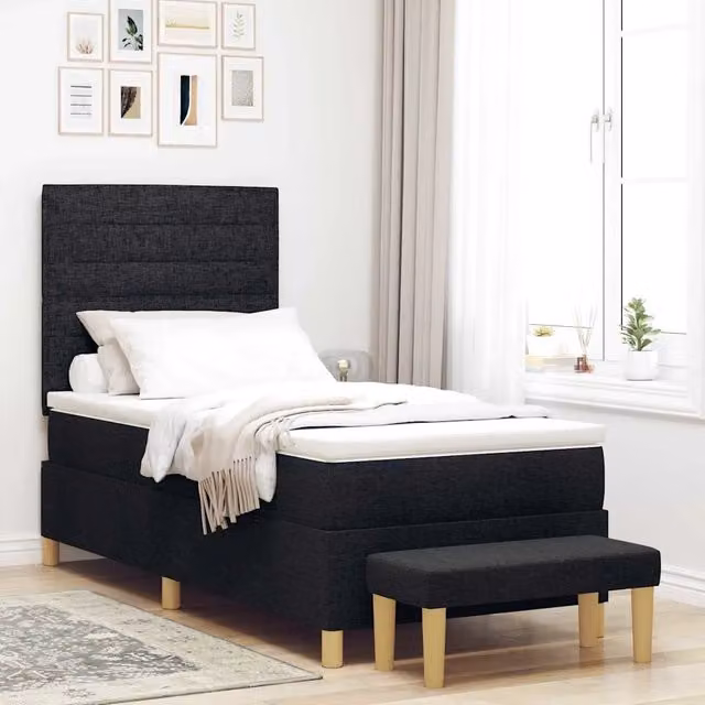 Letto a molle con testiera Nero 200 x 90 cm Tessuto 3344200