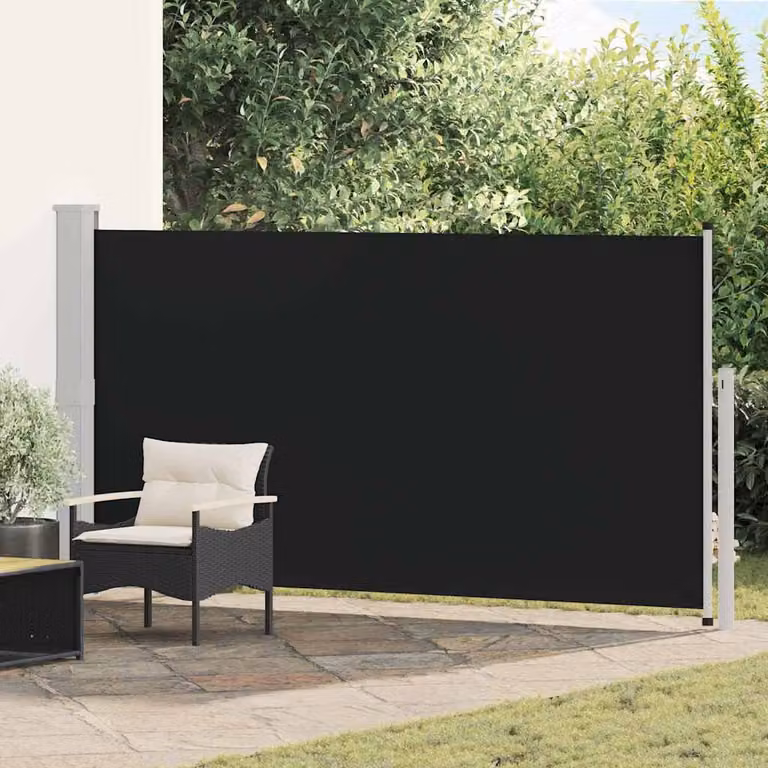 Tenda Laterale Retrattile vidaXL per Patio in Poliestere e Acciaio, Nera, L: 300 cm, H: 170 cm