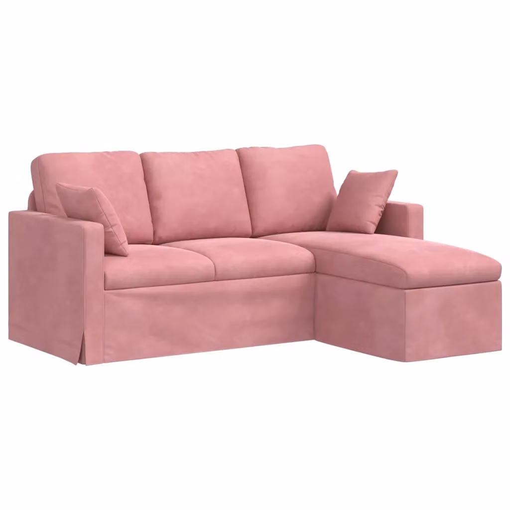 Divano angolare moderno vidaXL in velluto rosa con cuscini inclusi e coperture rimovibili L: 178 cm, P: 134 cm, H: 80 cm – 2