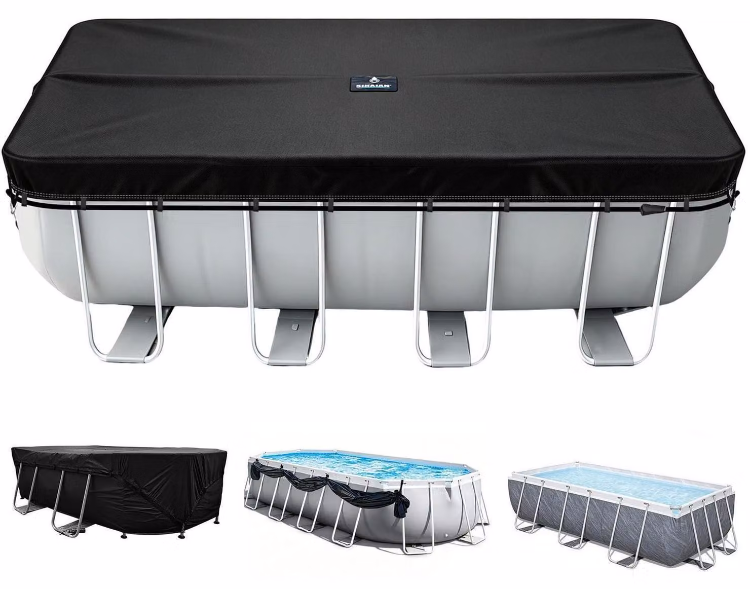 Copertura per piscina, rettangolare/ovale, dimensioni 6x12 metri, colore nero, impermeabile, resistente ai raggi UV, con sistema di drenaggio