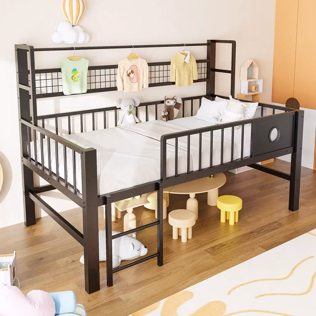 Letto a castello basso REDOM per bambini in metallo nero opaco con sponde di sicurezza L/P/H: 204 x 90 x 125,5 cm – 2