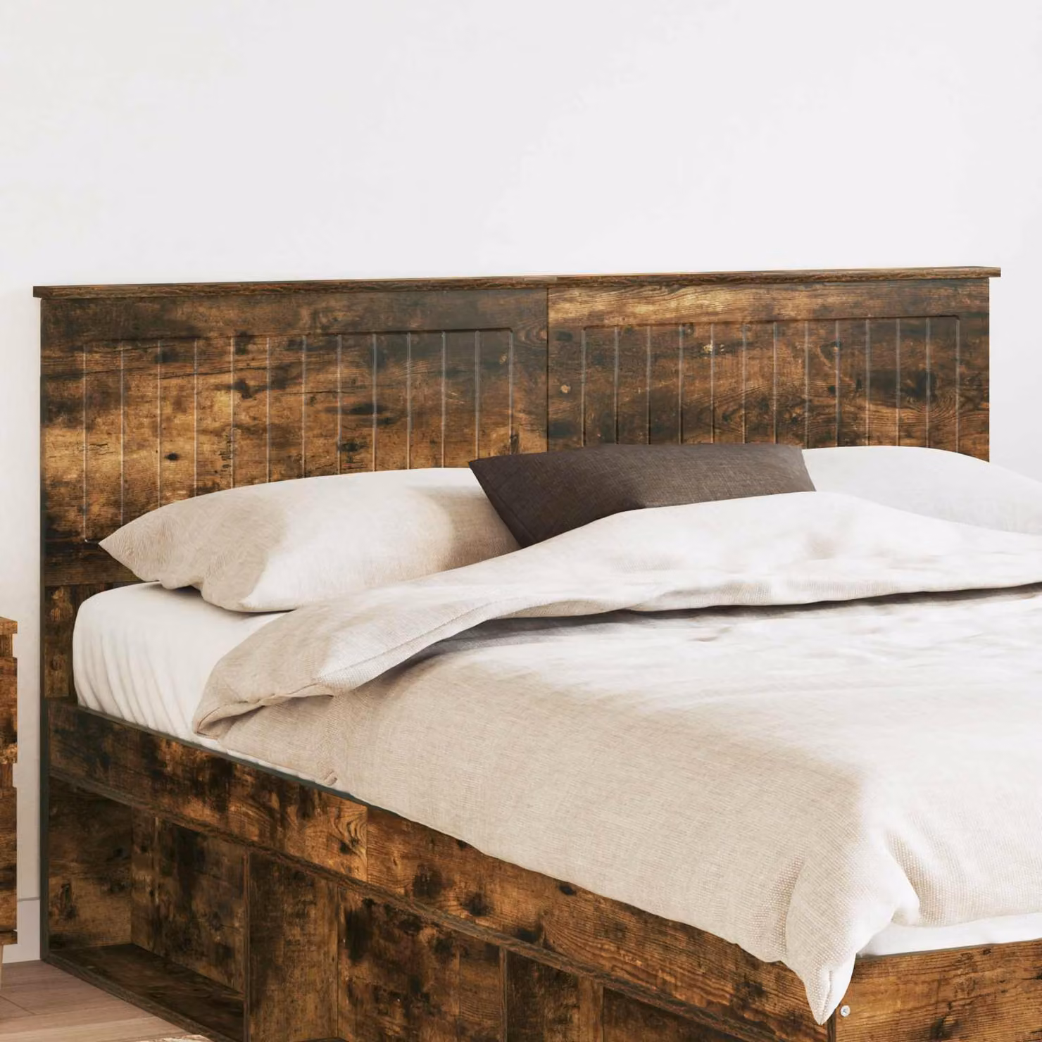 Testiera per letto moderna vidaXL in legno ingegnerizzato rovere fumé marrone L: 153 cm, H: 90 cm, P: 7 cm