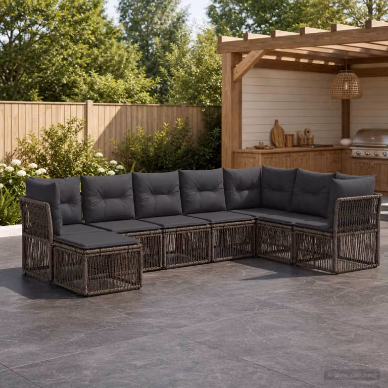 Set Divano da Giardino vidaXL 8 pz Grigio in Polyrattan con Cuscini e Struttura in Acciaio