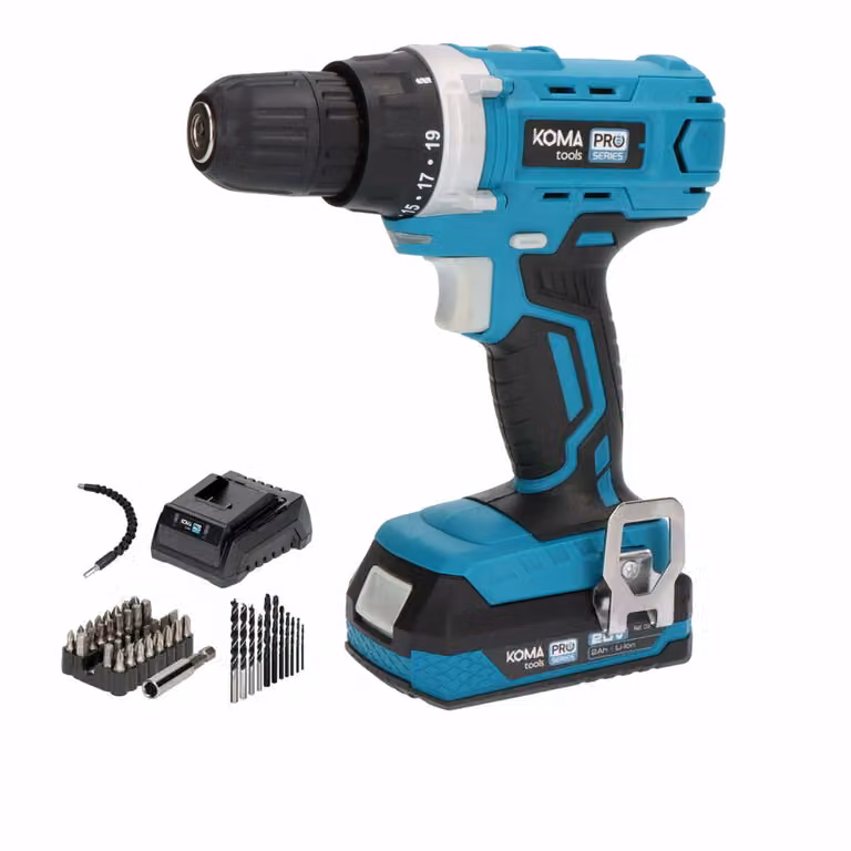 Set di trapani avvitatori con 40 accessori 20v con batteria e caricatore koma tools