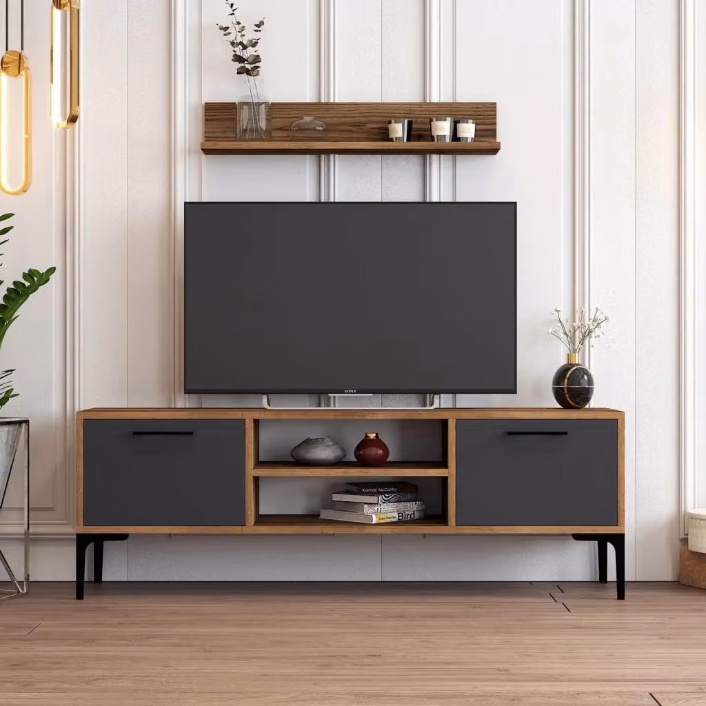 Mobile TV in legno Riga moderno colore noce antracite L 140 cm x P 30 cm x H 48 cm – 2