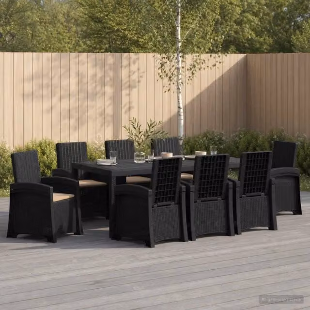 Set da pranzo per giardino e terrazzo vidaXL in rattan sintetico da 9 pezzi, colore antracite e beige