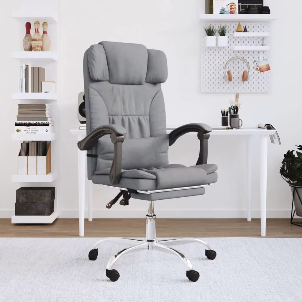 The Living Store Sedia da ufficio con funzione massaggio Tessuto grigio chiaro
