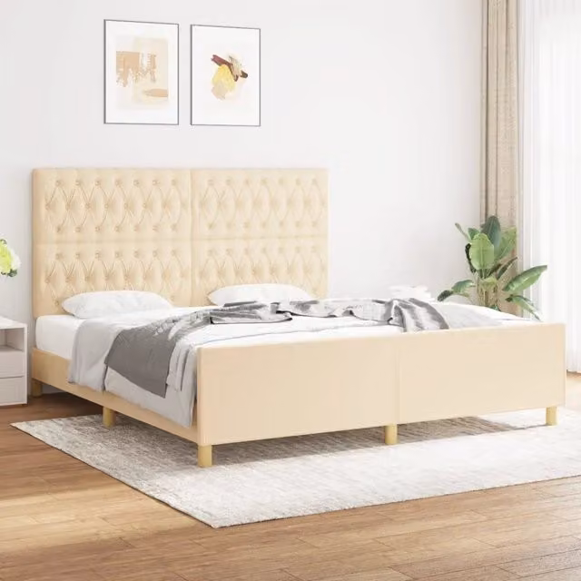 Giroletto vidaXL in tessuto beige con struttura in legno di larice L/P/H: 180 x 200 x 128 cm