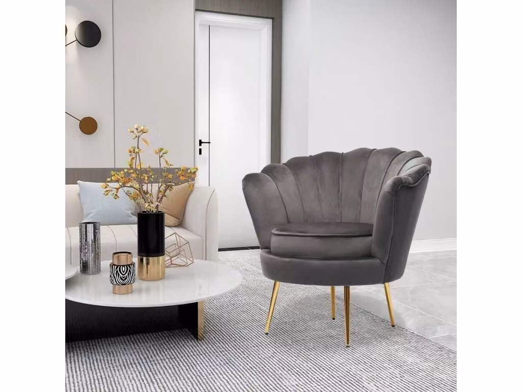 Poltrona moderna in velluto grigio con braccioli e struttura in metallo L/P/H: 75 x 68 x 77,5 cm – 2