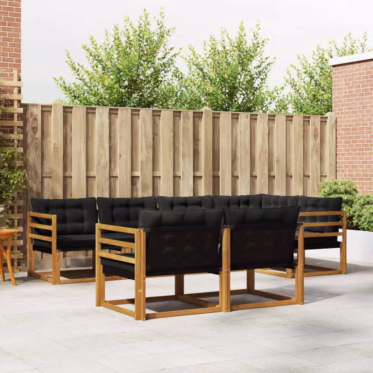 Set di divani da esterno vidaXL 7 pz in legno di acacia con cuscini, colore marrone e nero