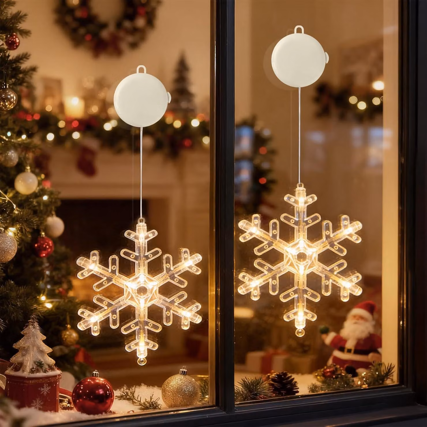 2 pezzi LED fiocco di neve fata luci finestra luce con ventosa per partito Natale appeso finestra decorazione