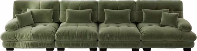 Divano angolare modulare 4 posti in chenille verde con seduta profonda e imbottitura confortevole