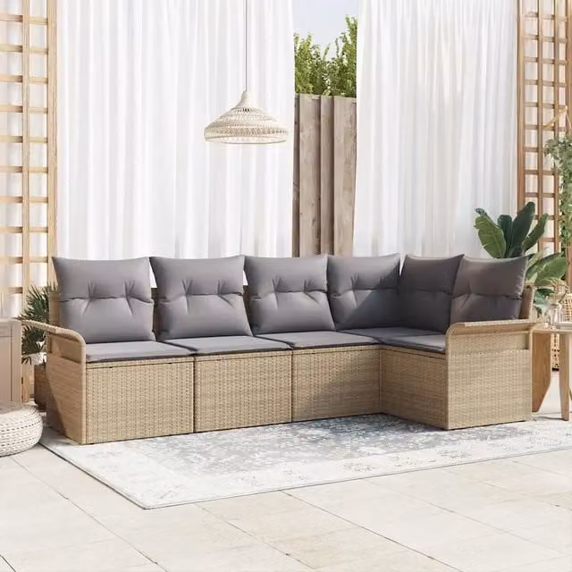 Set Divano da Giardino 5 pz Beige polyrattan 3345360