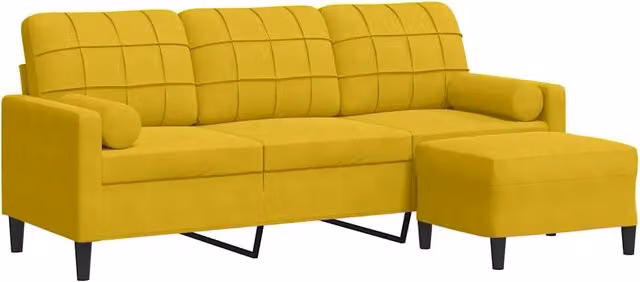 Divano | Divano da soggiorno | Sofa a 3 Posti con Poggiapiedi Giallo 180cm in Velluto