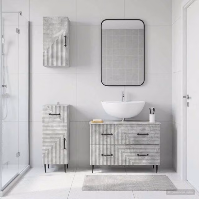 Set di mobili da bagno vidaXL in 3 pezzi grigio opaco con base lavabo e pensili sospesi