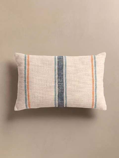 Cuscino rettangolare Neil Kenay Home con fodera lavabile in cotone, fantasia a righe, colori beige, arancione e verde