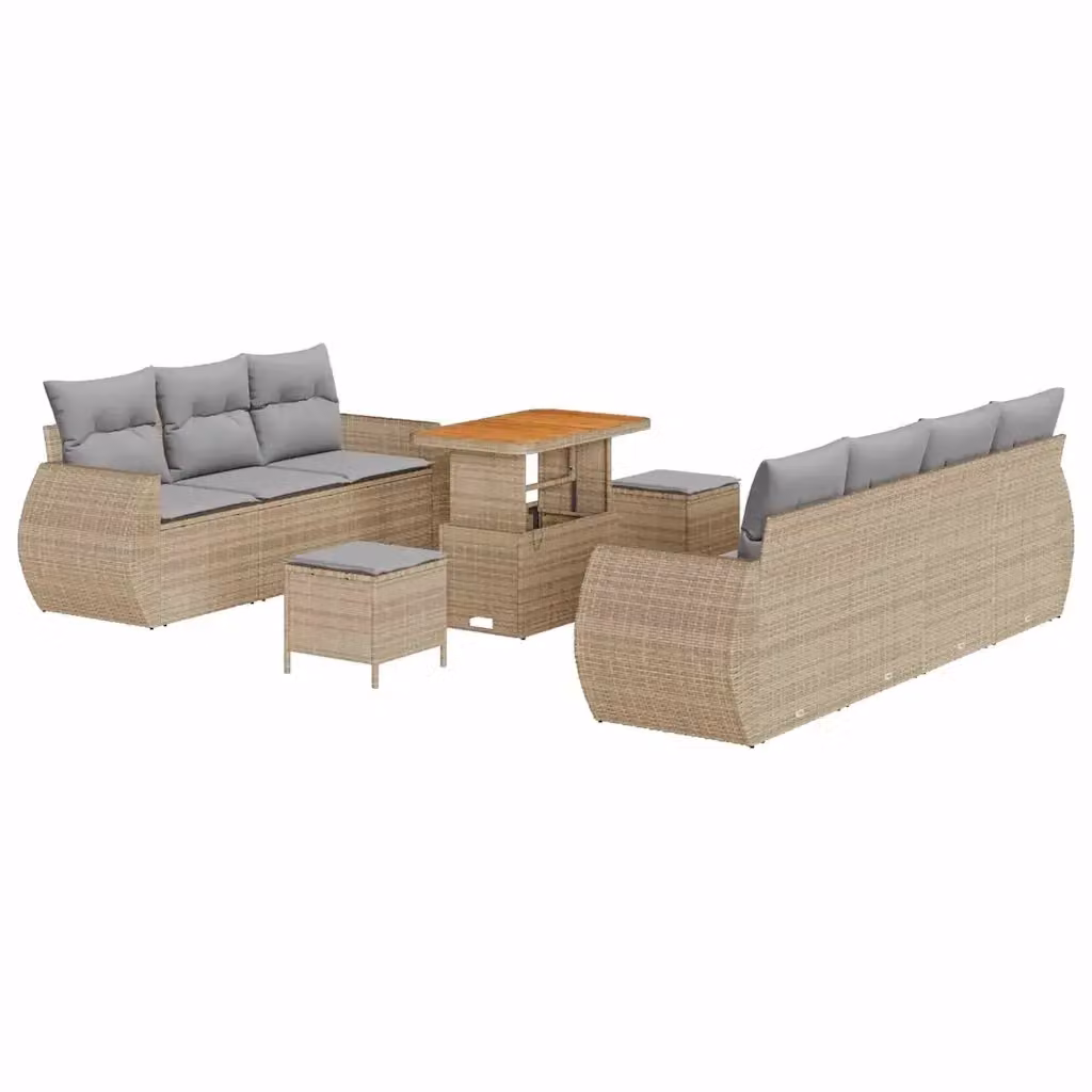 Set Divano da Giardino vidaXL 10 Pezzi con Tavolino, Ottoman e Cuscini Beige e Grigio – 2