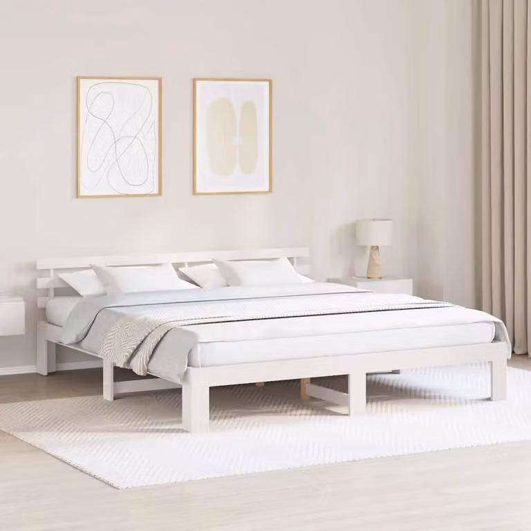 Struttura del letto in pino massello bianco vidaXL L/P/H: 180 x 200 x 66 cm