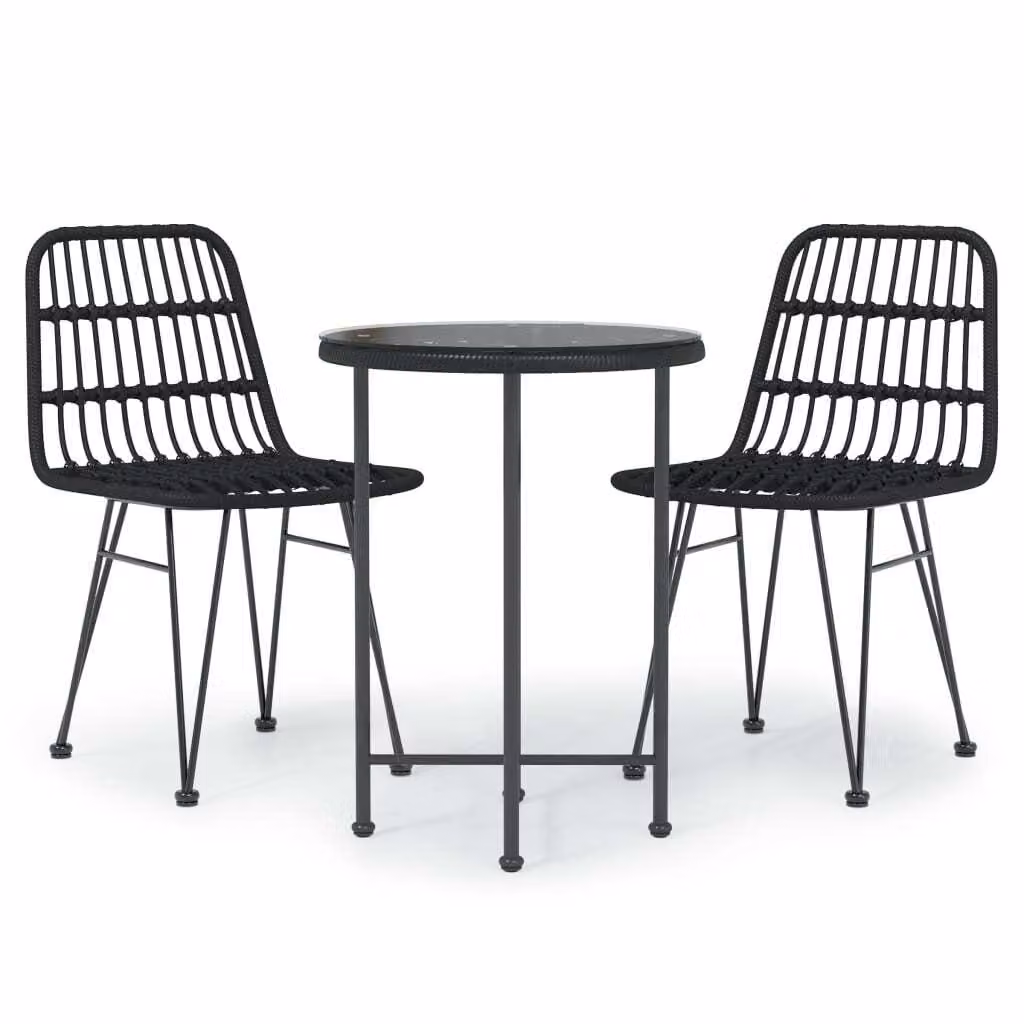 Set da Pranzo da Giardino 3 pz Nero in Polyrattan