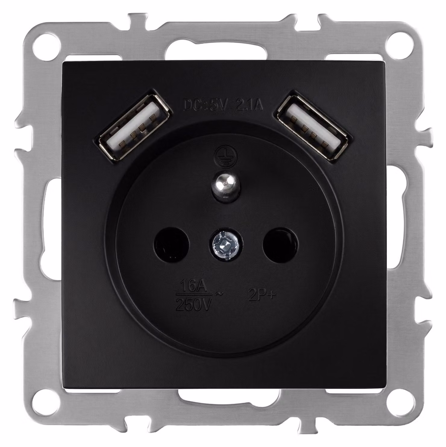 Presa Singola Con Messa A Terra Toolight Jnh003-G + 2X Usb-A Black