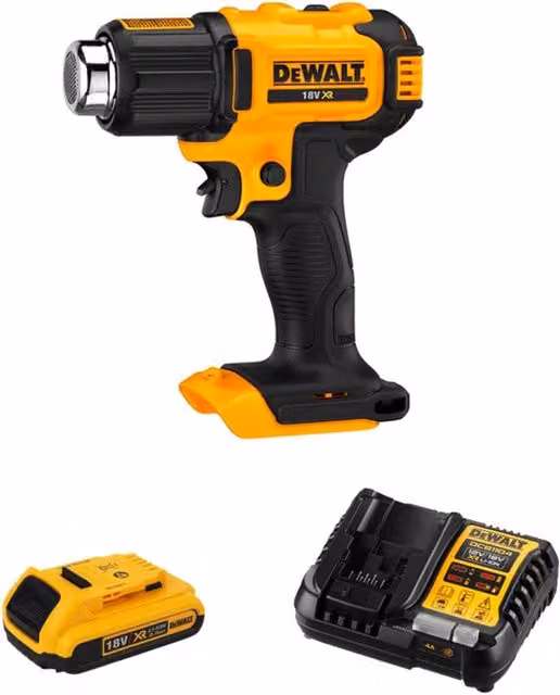 Pistola Termica DeWalt DCE530D1-SK Gialla con Batteria Ricaricabile da 2,0 Ah e Caricabatterie DCB1104