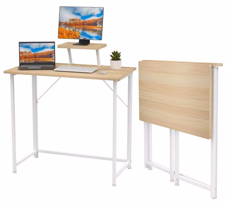 Scrivania pieghevole per computer con supporto per monitor, dimensioni 80x45x75 cm, aspetto legno