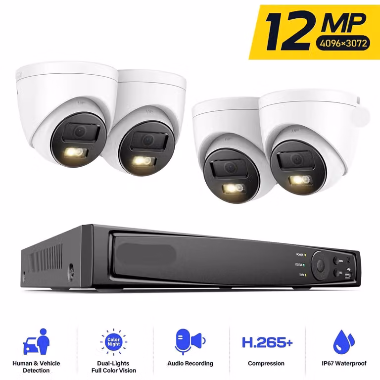 Telecamera di sorveglianza IP – Telecamera PoE – Telecamera di sicurezza – Risoluzione 12MP – Rilevamento del movimento – Grado di protezione IP67