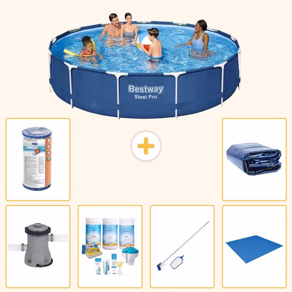 Piscina gonfiabile Bestway Steel Pro, rotonda, dimensioni 396x84 cm, composta da 7 elementi, modello S21611