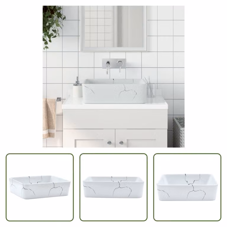 The Living Store Lavabo da appoggio Bianco Rettangolare 46x35,5x13cm Vetroceramica