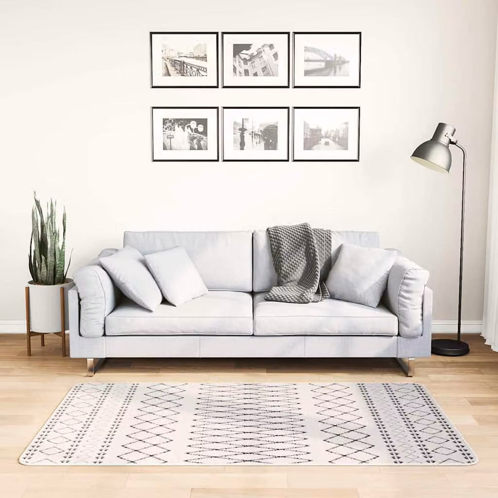 vidaXL Tappeto Moderno Lavabile in Poliestere con Design Geometrico Bianco e Nero L: 150 cm, P: 80 cm