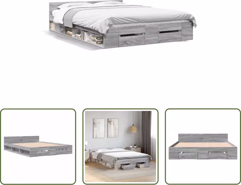 The Living Store Struttura letto con cassetti Grey Sonoma 160x200 cm in materiale ligneo